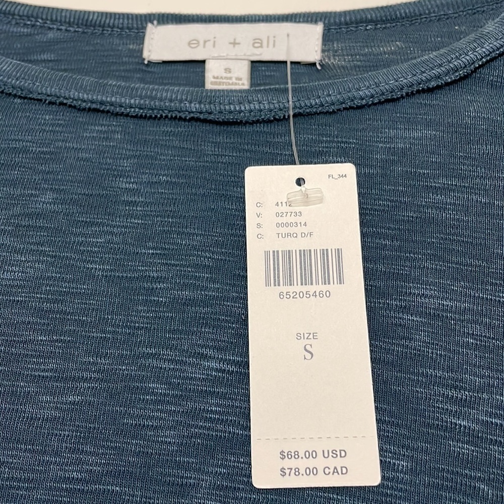 NWT Anthropologie Eri + Ali Priscilla Washed Ruffle-Sleeve Top Teal sz S cotton - Picture 4 of 8